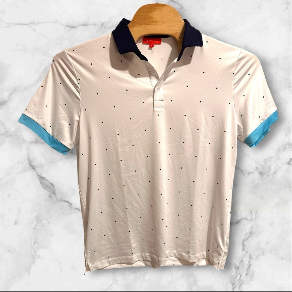 Redvanly Ramey Golf Polo Shirt Bright White Polka Dot Sz Large  4 Way Stretch -